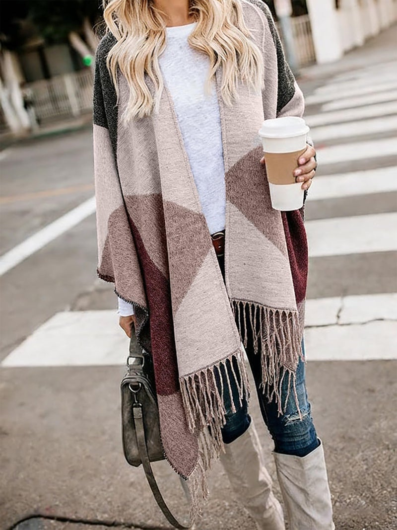 Moss Rose Women's Travel Plaid Shawl Wrap Open Front Poncho Cape for Fall Winter Holiday Gift - Image 2